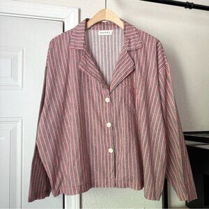RHODE pink black white striped organic cotton boxy heart stitch pocket cropped
